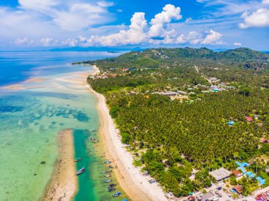 Güzel tropikal plaj ve deniz hurma ve koh samui Adası seyahat ve tatil için diğer ağacında havadan görünümü