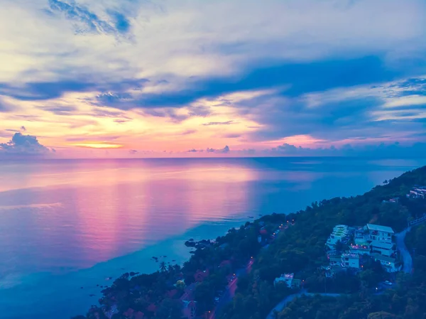 Vista Aérea Bela Praia Tropical Mar Com Palma Outra Árvore — Fotografia de Stock