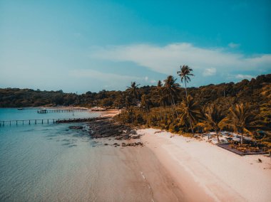 Güzel doğa tropikal plaj ve deniz kayık tekne ve Hindistan cevizi hurma ağacı Cennet Adası için seyahat etmek tatil
