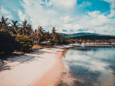 Güzel tropikal plaj ve deniz hurma ve koh samui Adası seyahat ve tatil için diğer ağacında havadan görünümü
