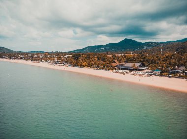 Güzel tropikal plaj ve deniz hurma ve koh samui Adası seyahat ve tatil için diğer ağacında havadan görünümü