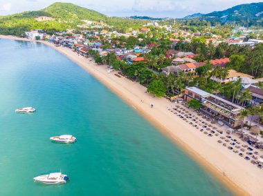 Güzel tropikal plaj ve deniz hurma ve koh samui Adası seyahat ve tatil için diğer ağacında havadan görünümü