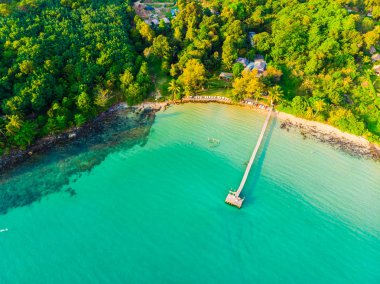 Plaj ve deniz paradise Island tatil için Hindistan cevizi hurma ağacı ile güzel havadan görünümü