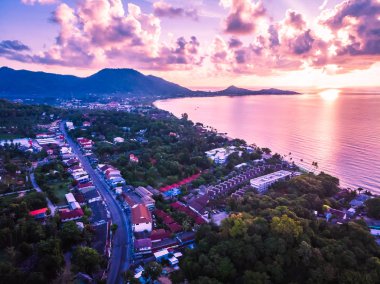 Plaj ve deniz ya da okyanus koh samui Adası Tayland seyahat ve tatil için güzel havadan görünümü