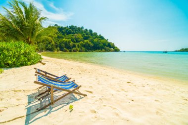 Güzel tropikal plaj ve deniz paradise Island Seyahat ve tatil için Hindistan cevizi hurma ağacı