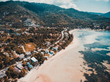 Güzel tropikal plaj ve deniz hurma ve koh samui Adası seyahat ve tatil için diğer ağacında havadan görünümü