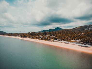 Güzel tropikal plaj ve deniz hurma ve koh samui Adası seyahat ve tatil için diğer ağacında havadan görünümü