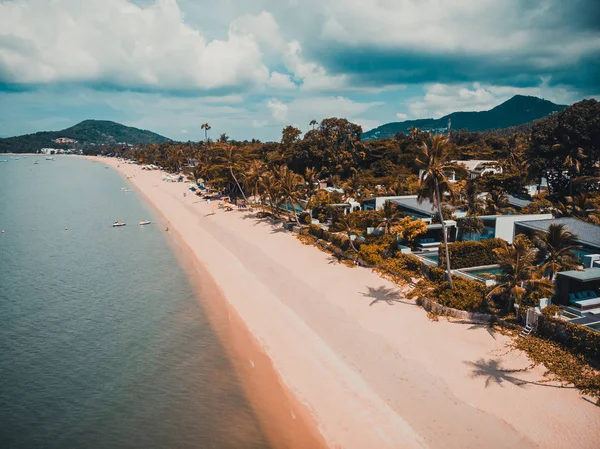 Vista Aerea Bella Spiaggia Tropicale Mare Con Palme Altri Alberi — Foto Stock