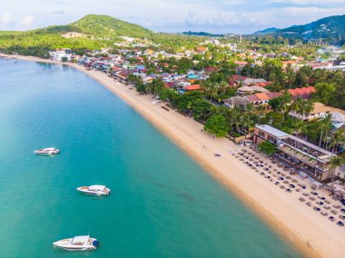 Güzel tropikal plaj ve deniz hurma ve koh samui Adası seyahat ve tatil için diğer ağacında havadan görünümü