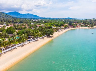 Güzel tropikal plaj ve deniz hurma ve koh samui Adası seyahat ve tatil için diğer ağacında havadan görünümü