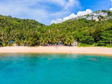 Güzel tropikal plaj ve deniz hurma ve koh samui Adası seyahat ve tatil için diğer ağacında havadan görünümü