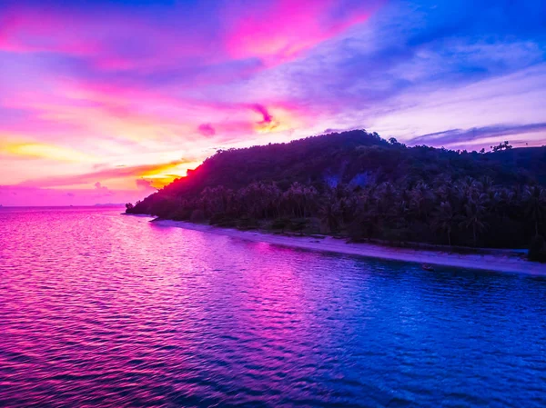 Veduta Aerea Bella Spiaggia Tropicale Mare Con Palme Altri Alberi — Foto Stock