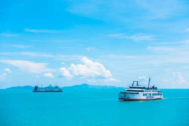 Koh Samui Adası, Tayland - 14 Mayıs 2018: Tayland Koh Samui Adası'na Seatran feribot taşıma yolcu Donsak iskele Surat Thani Eyaleti
