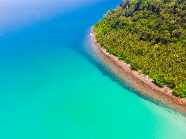 Plaj ve deniz paradise Island tatil için Hindistan cevizi hurma ağacı ile güzel havadan görünümü