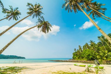 Güzel tropikal plaj ve deniz paradise Island Seyahat ve tatil için Hindistan cevizi hurma ağacı