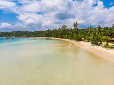 Plaj ve deniz paradise Island tatil için Hindistan cevizi hurma ağacı ile güzel havadan görünümü