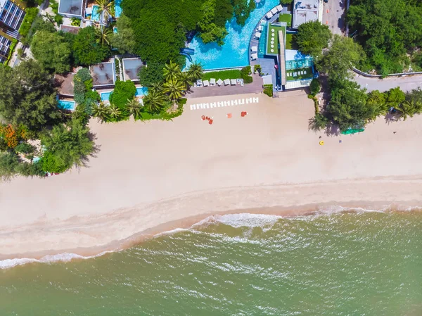 Vista Aérea Piscina Com Mar Praia Hotel Luxo Resort Para — Fotografia de Stock