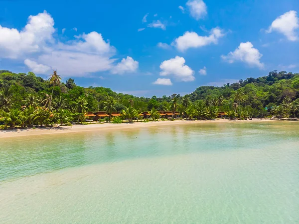 Hermosa Vista Aérea Playa Mar Con Palmera Coco Isla Paradisíaca — Foto de Stock