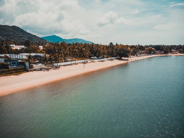 Güzel tropikal plaj ve deniz hurma ve koh samui Adası seyahat ve tatil için diğer ağacında havadan görünümü