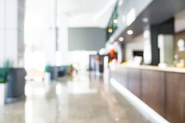 Özet olarak, arka plan için soyut bulanık ve odaksız otel ve lobi iç mekanı
