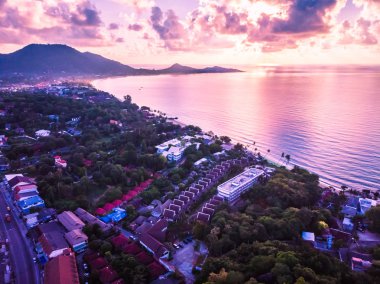 Plaj ve deniz ya da okyanus koh samui Adası Tayland seyahat ve tatil için güzel havadan görünümü