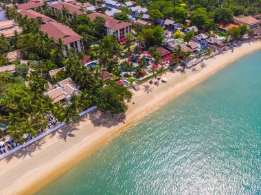 Güzel tropikal plaj ve deniz hurma ve koh samui Adası seyahat ve tatil için diğer ağacında havadan görünümü