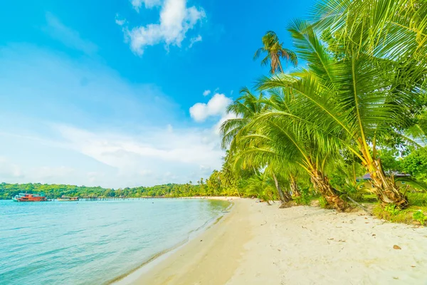 美しい熱帯のビーチと旅行や休暇のための楽園の島のココナッツのヤシの木と海 — ストック写真