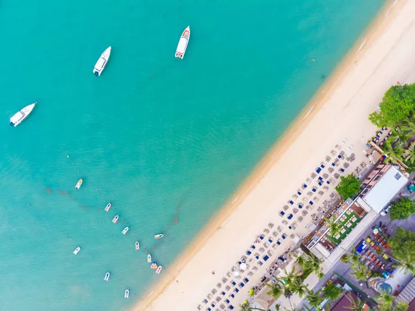 Luftaufnahme Von Schönen Tropischen Strand Und Meer Mit Palme Und — Stockfoto