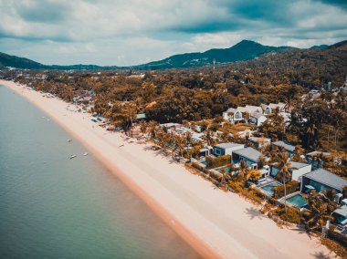 Güzel tropikal plaj ve deniz hurma ve koh samui Adası seyahat ve tatil için diğer ağacında havadan görünümü