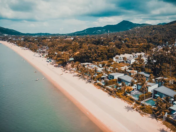 Güzel tropikal plaj ve deniz hurma ve koh samui Adası seyahat ve tatil için diğer ağacında havadan görünümü