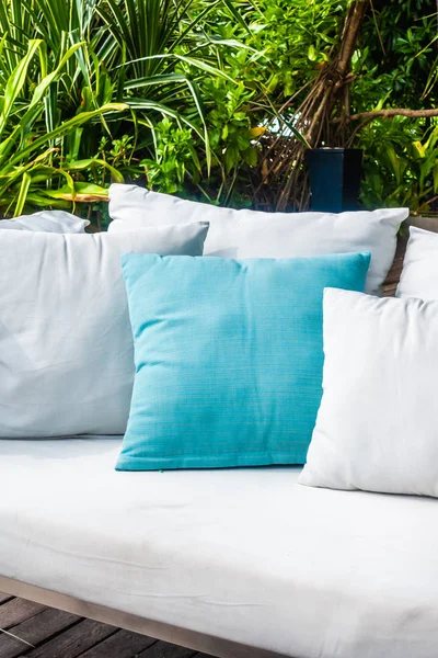 Comfortable Pillow Sofa Decoration Outdoor Patio Tropical Nature View — Stock Photo, Image