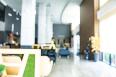 Özet olarak, arka plan için soyut bulanık ve odaksız otel ve lobi iç mekanı