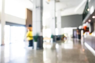 Özet olarak, arka plan için soyut bulanık ve odaksız otel ve lobi iç mekanı