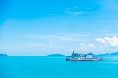 Koh Samui Adası, Tayland - 14 Mayıs 2018: Tayland Koh Samui Adası'na Seatran feribot taşıma yolcu Donsak iskele Surat Thani Eyaleti