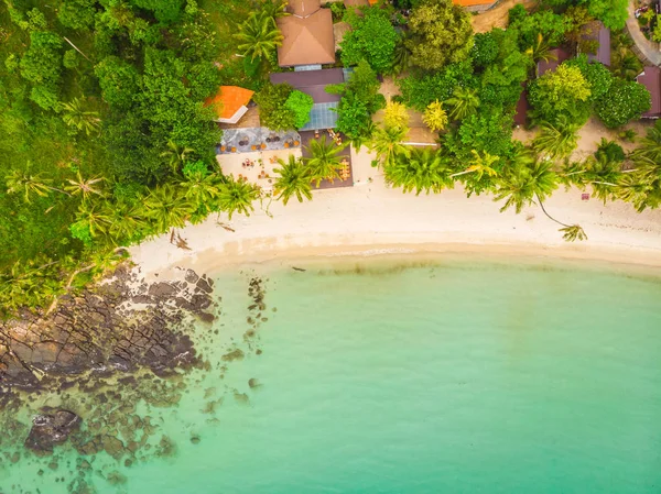 Plaj ve deniz paradise Island tatil için Hindistan cevizi hurma ağacı ile güzel havadan görünümü