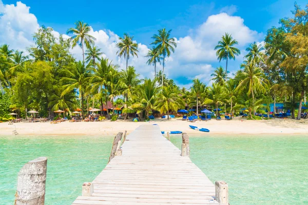 Güzel tropikal plaj ve Hindistan cevizi hurma ağacı ve Cennet Adası - tatil tatil kavramı Bridge'de denize sıfır