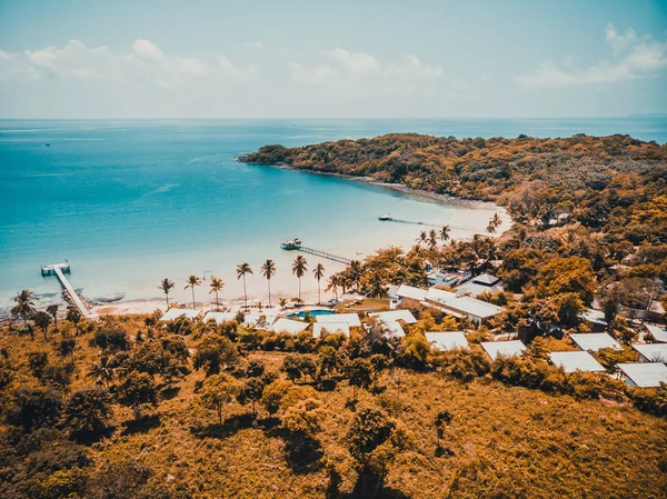 Hermosa Vista Aérea Playa Mar Con Palmera Coco Isla Paradisíaca — Foto de Stock