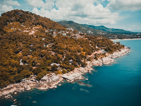 Vista Aérea Hermosa Playa Tropical Mar Con Palmeras Otros Árboles — Foto de Stock