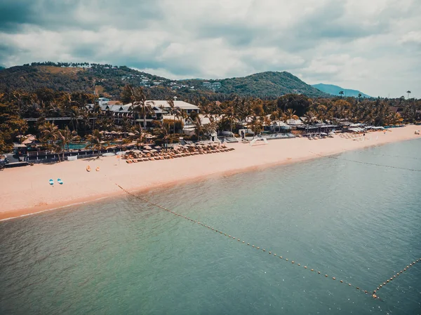 Güzel tropikal plaj ve deniz hurma ve koh samui Adası seyahat ve tatil için diğer ağacında havadan görünümü