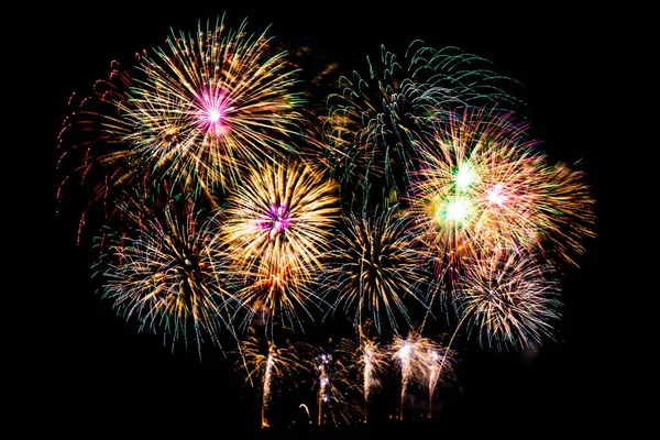 Kutlama için geceleri üzerinde siyah gökyüzü güzel renk havai fişek