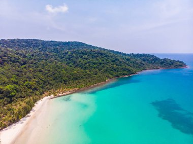 Plaj ve deniz paradise Island tatil için Hindistan cevizi hurma ağacı ile güzel havadan görünümü