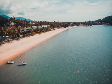 Güzel tropikal plaj ve deniz hurma ve koh samui Adası seyahat ve tatil için diğer ağacında havadan görünümü