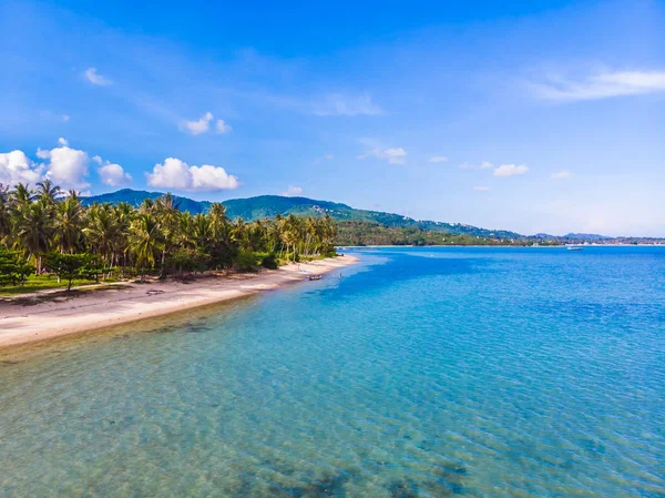 Вид Воздуха Красивый Тропический Пляж Море Пальмами Другими Деревьями Острове — стоковое фото