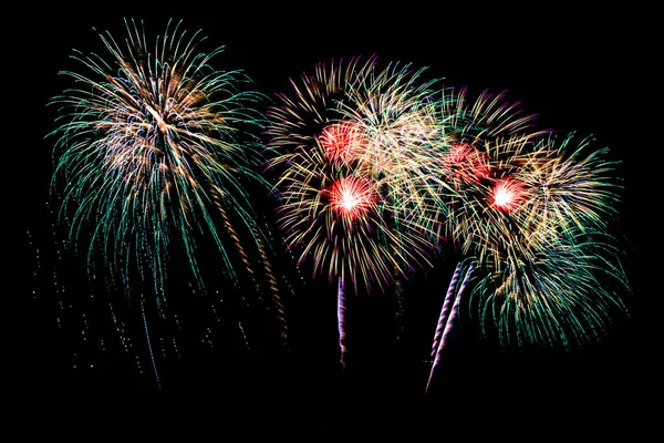 Bela Exibição Fogos Artifício Cor Céu Preto Noite Para Celebração — Fotografia de Stock