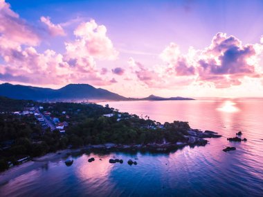 Plaj ve deniz ya da okyanus koh samui Adası Tayland seyahat ve tatil için güzel havadan görünümü