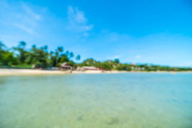 Bulanıklık güzel tropikal plaj deniz ve kum ile Hindistan cevizi hurma ağacının seyahat ve tatil