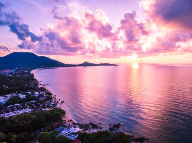 Plaj ve deniz ya da okyanus koh samui Adası Tayland seyahat ve tatil için güzel havadan görünümü