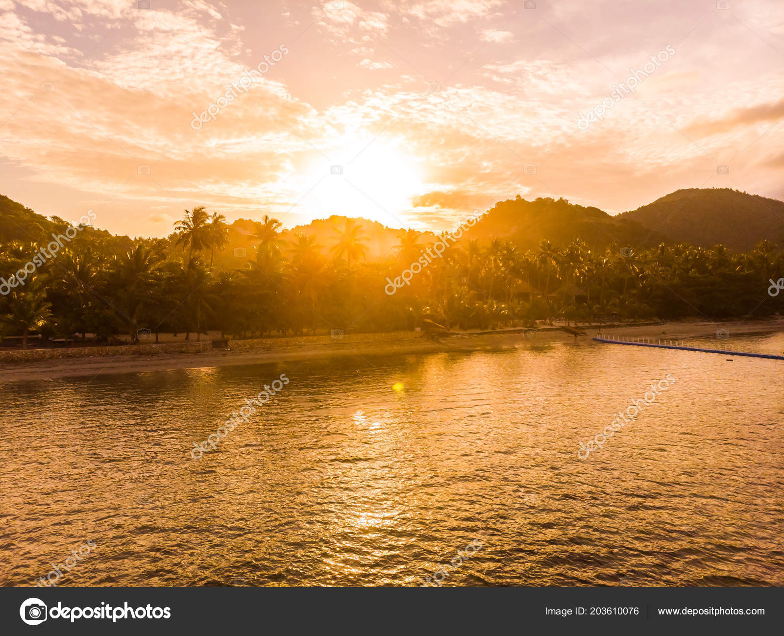 Vue Aérienne Belle Plage Tropicale Mer île Moment Coucher