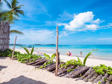 Güzel tropikal plaj deniz ve okyanus seyahat etmek ve kopya alanı ile tatil için