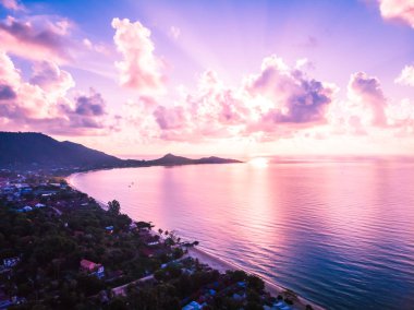Plaj ve deniz ya da okyanus koh samui Adası Tayland seyahat ve tatil için güzel havadan görünümü